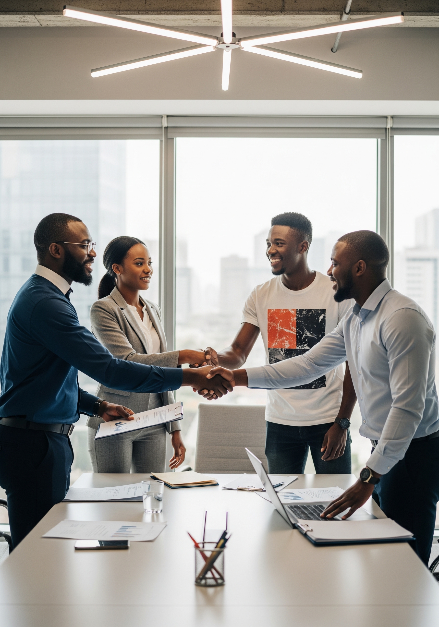 A diverse group of partners collaborating on a project
